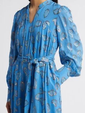 CIEBON Eryn Metallic Print Tie Waist Long Sleeve Maxi Dress 2x Plus Size Xxl